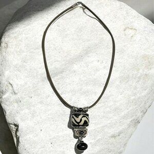 Sajen Sterling Silver Zebra Pendant Necklace Mud Bead Tribal Statement Boho 16"
